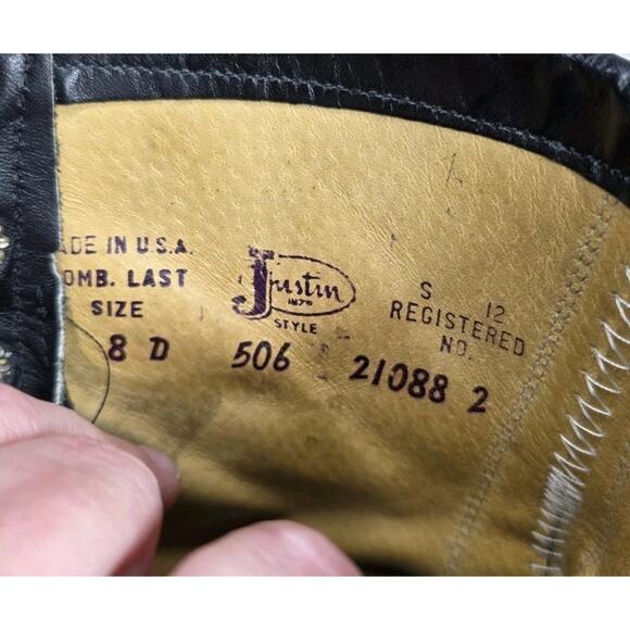 Vtg Justin Black Leather Kiltie Combat Boots Mens Size 8 D USA main image 11
